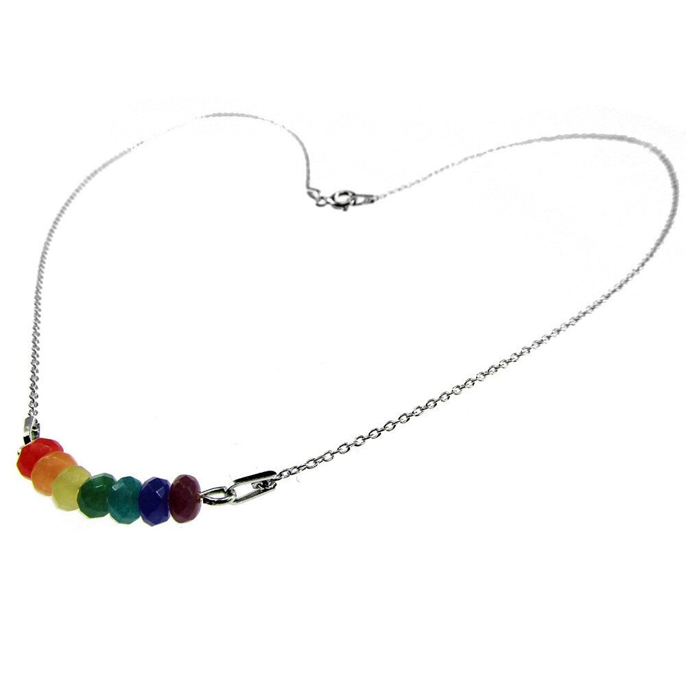 Colier argint 7 chakre cu jad natural, GlamBazaar, 43 cm, cu Jad, Multicolor, tip colier de argint 925 cu pietre naturale