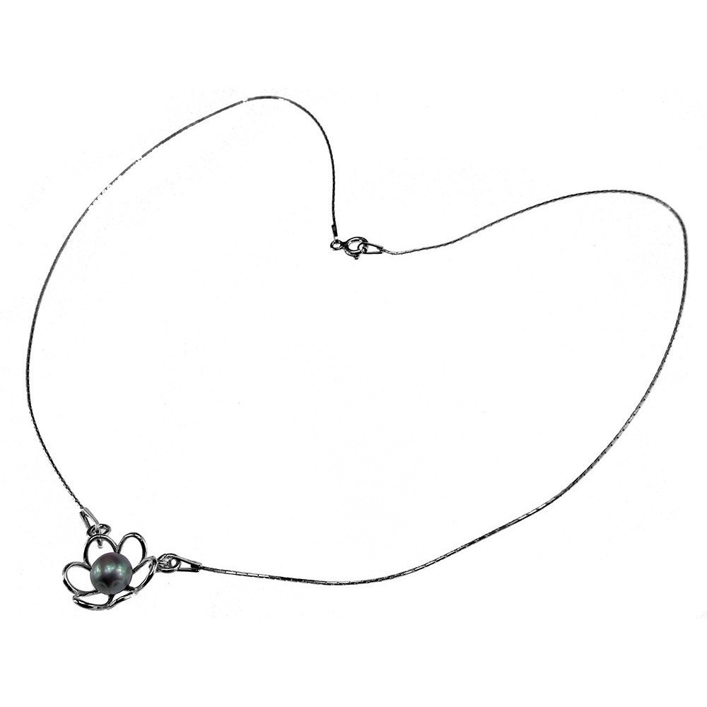 Colier argint floare cu perla de cultura gri, GlamBazaar, 43 cm, cu Perle, Gri, tip colier de argint 925 cu pietre naturale