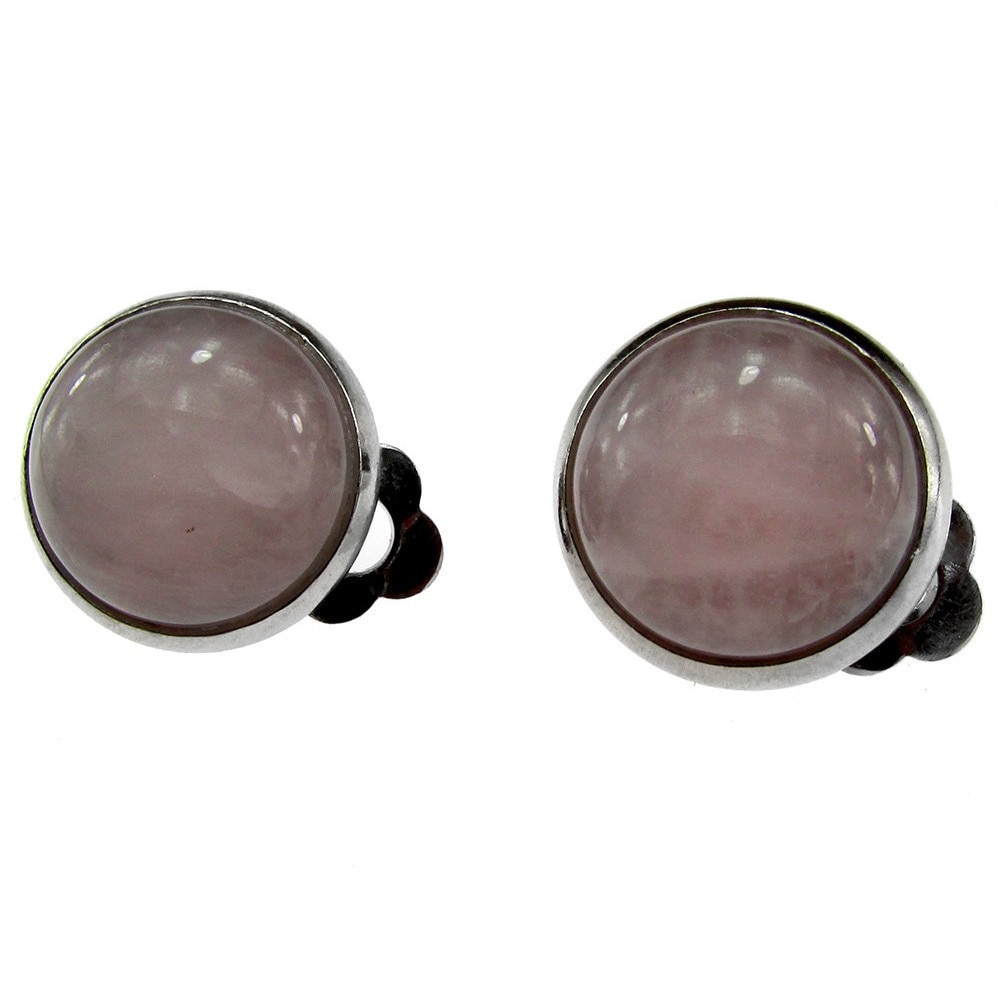 Cercei clips cu piatra naturala cuart roz 12 MM, GlamBazaar, 13 mm, cu Cuart roz, Roz, tip cercei clips cu pietre naturale