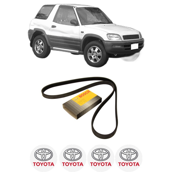 Curea transmisie accesorii TOYOTA RAV 4 I Cabrio (_A1_) 2.0 4WD (SXA10) din 1997-2000 KW 94 CP 129 CMC 1998, auto, Bosch, 4x Stickere auto cu TOYOTA