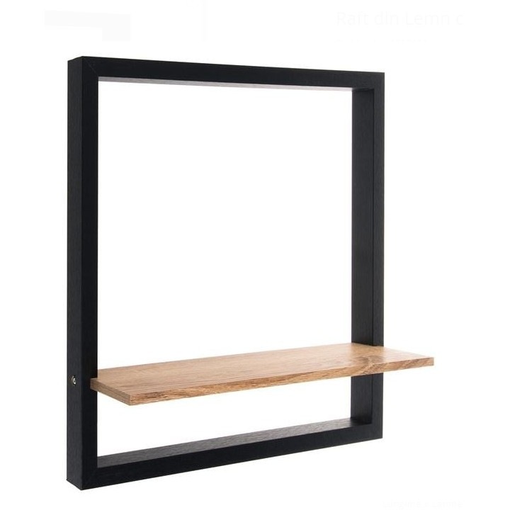 Raft de Perete din Lemn cu Cadru Metalic, Negru, 40x10x40 cm