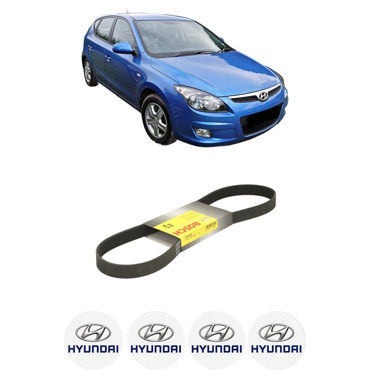Curea transmisie accesorii HYUNDAI i30 (FD) 1.6 din 2007-2011 KW 90 CP 122 CMC 1591, auto, Bosch, 4x Stickere auto cu HYUNDAI