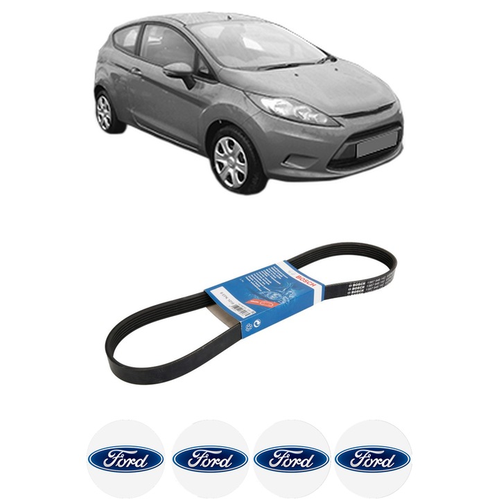 Curea transmisie accesorii FORD FIESTA VI (CB1, CCN) 1.6 din 2015-2017 KW 62 CP 85 CMC 1596, auto, Bosch, 4x Stickere auto cu FORD