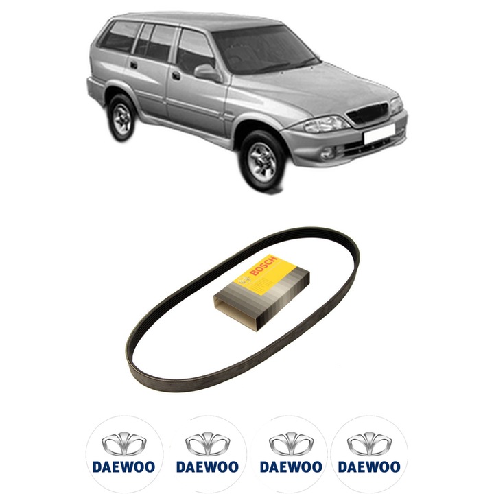 Curea transmisie accesorii DAEWOO MUSSO (FJ) 2.9 TD 4x4 din 1999 KW 88 CP 120 CMC 2874, auto, Bosch, 4x Stickere auto cu DAEWOO