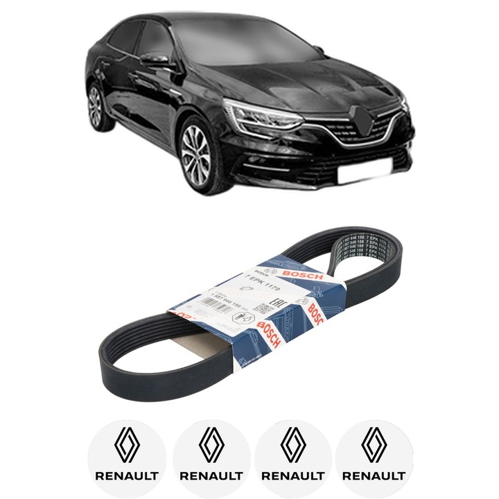 Curea transmisie accesorii RENAULT MEGANE IV Saloon 1.3 TCe 115 (LVN9) din 2018 KW 85 CP 116 CMC 1332, auto, Bosch, 4x Stickere auto cu RENAULT