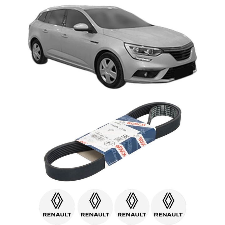 Curea transmisie accesorii RENAULT MEGANE IV Grandtour (K9A/M/N_) 1.0 TCe 115 (K9MB, K9MW) din 2021 KW 84 CP 114 CMC 999, auto, Bosch, 4x Stickere auto cu RENAULT