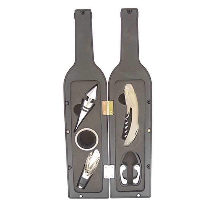Set accesorii pentru vin, in cutie sticla neagra