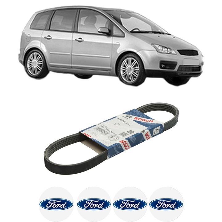 Curea transmisie accesorii FORD FOCUS C-MAX (DM2) 1.8 din 2003-2007 KW 88 CP 120 CMC 1798, auto, Bosch, 4x Stickere auto cu FORD
