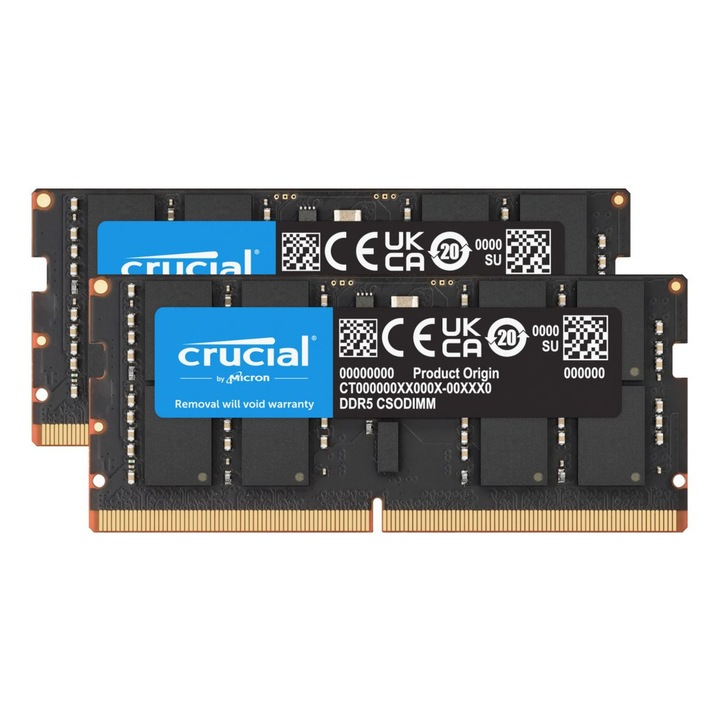Memorie RAM Crucial 64 GB 2 x 32 GB DDR5 6400 MT/s, 262-pin SO-DIMM, fekete