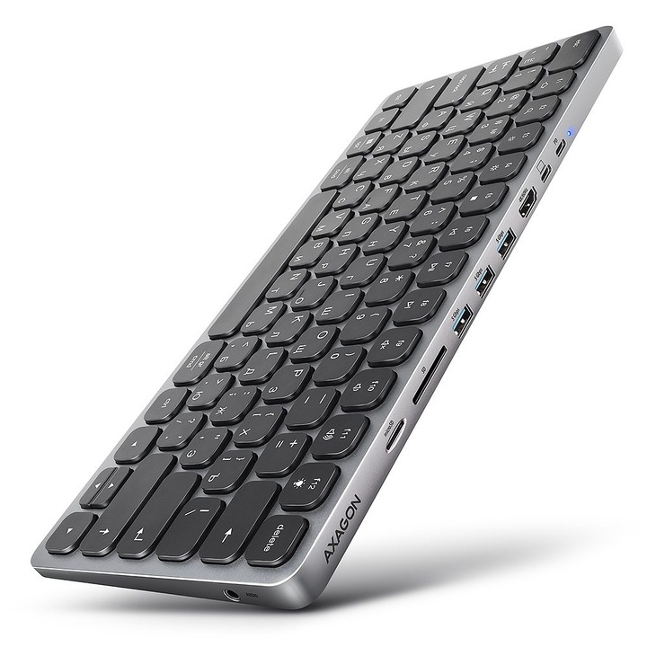 Клавиатура Axagon HMC-KB, QWERTY, USB, LED подсветка, извита, алуминий, 296x128x11мм