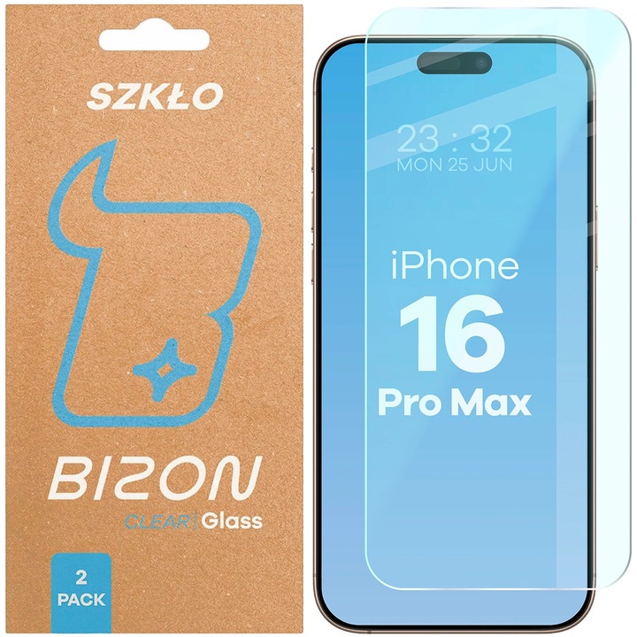 Стъклен протектор Bizon Glass Clear Duo за iPhone 16 Pro Max, 2 броя