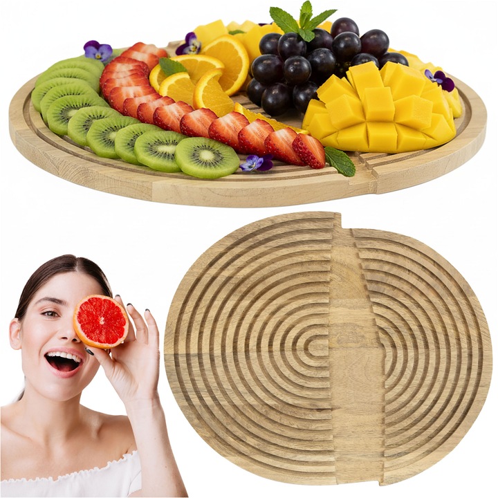 Platou Servire 41x34cm Platou De Bucatarie Din Lemn Servire Aperitive Si Branzeturi Durabila Rotund