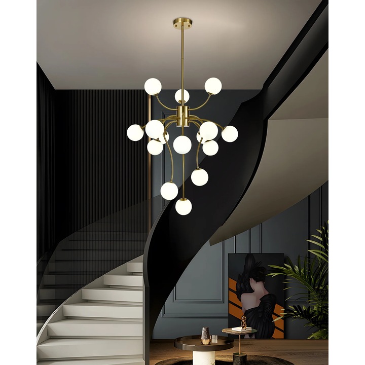 Полилей RFAN, модел E007/15, с абажури, 15 x G9, златен