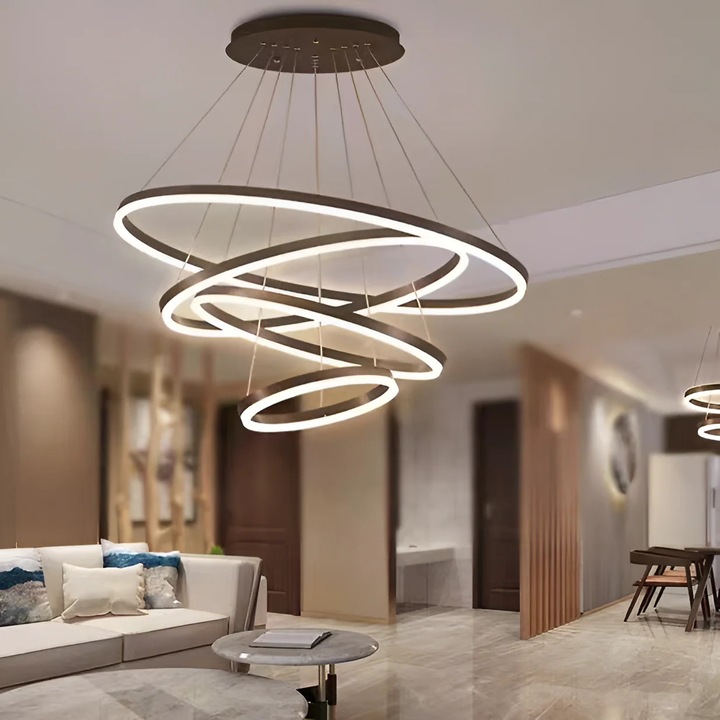 Lustra LED Suspendata cu Telecomanda CASIANA, 130W, Diametru 20+40+60, Inaltime 100, IP20, Lumina Rece/Neutra/Calda, Dimabila, Negru, Alb, Acril, Metal