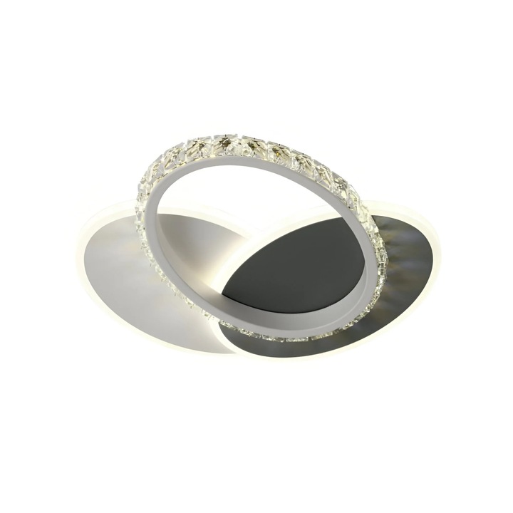 Lustra LED cu Cristal PRISMIQ, 39W, 3 Ovale, Diametru 30, Inaltime 4, Lumina Rece/Neutra/Calda, Dimabila, IP20, Negru, Alb, Acril, Cristal