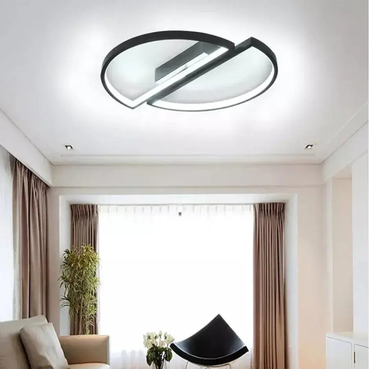 Lustra LED cu Telecomanda VECTOR ARCUS, 52W, Diametru 45, Inaltime 6, Lumina Rece/Neutra/Calda, Dimabila, IP20, Negru, Alb, Metal, Silicon