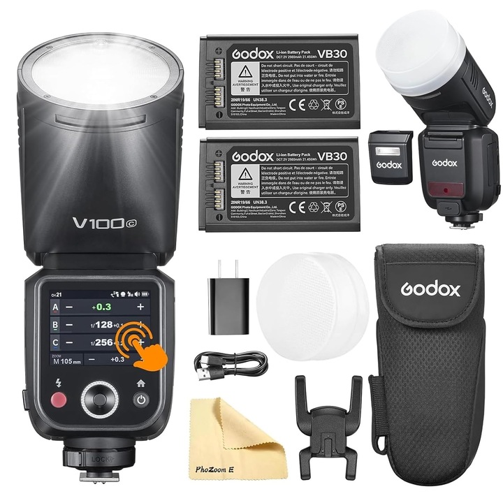 Blitz Godox V100-C, 100Ws, vezeték nélküli 2.4G, 2 akkumulátor készlet, Canon fényképezőgépekhez