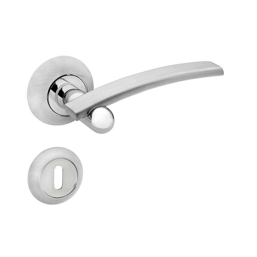 Set manere usa GRIFF cu rozeta rotunda pentru cheie, crom satinat