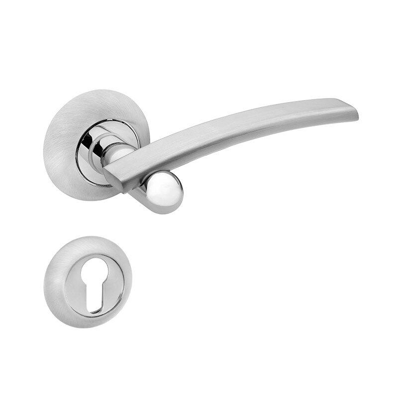 Set manere usa GRIF cu rozeta rotunda pentru cheie, crom satinat