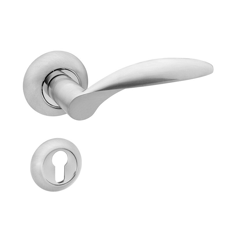 Set manere usa SWELL cu rozeta rotunda pentru cheie, crom satinat