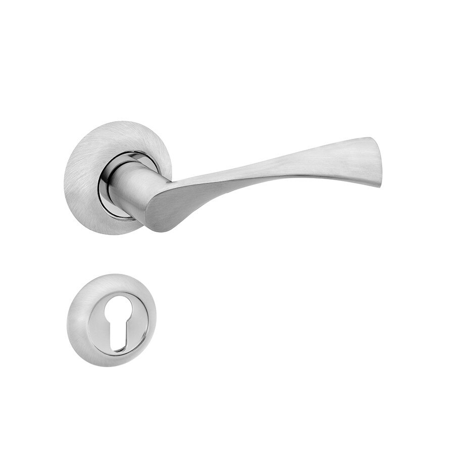 Set manere usa LEGEND cu rozeta rotunda pentru cheie, crom satinat