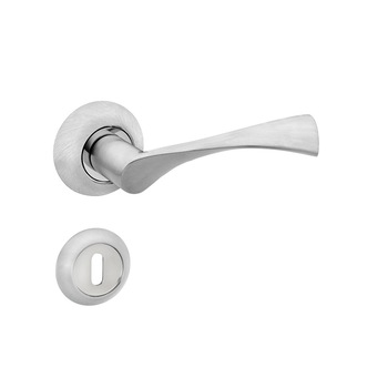 Set manere usa LEGEND cu rozeta rotunda pentru cheie, crom satinat Set manere usa LEGEND cu rozeta rotunda pentru cheie, crom satinat