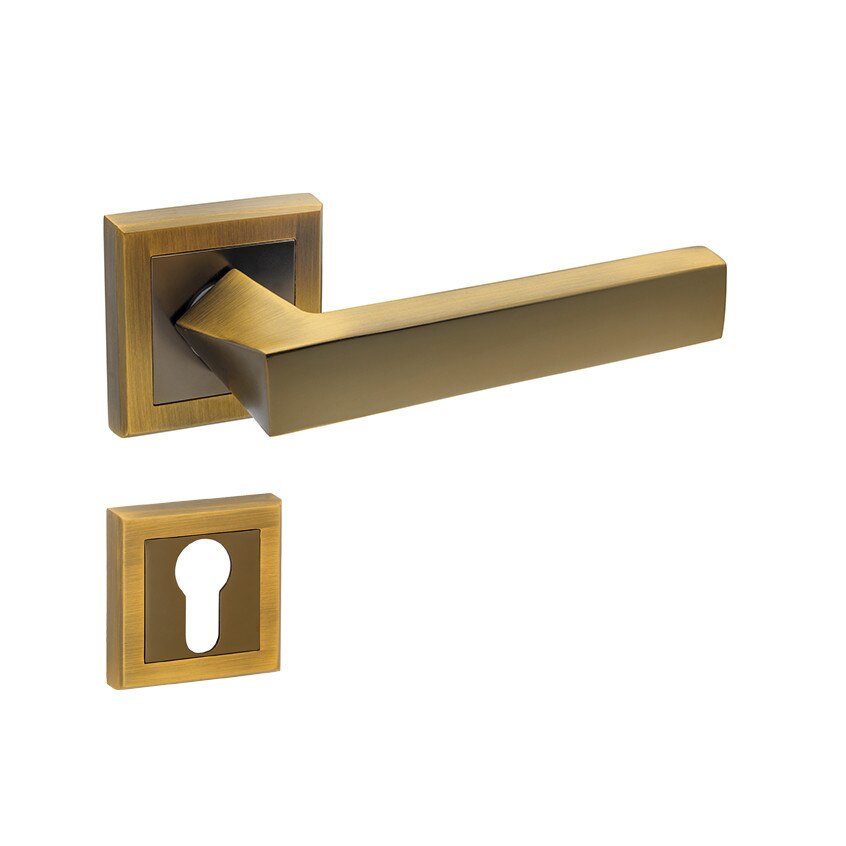 Set manere usa VIRATA cu rozeta patrata pentru cheie, nuanta cafea