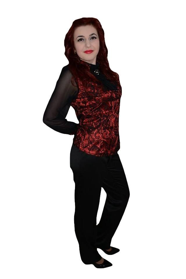 Pantaloni cu design dungat lucios,D&J Exclusive, Negru