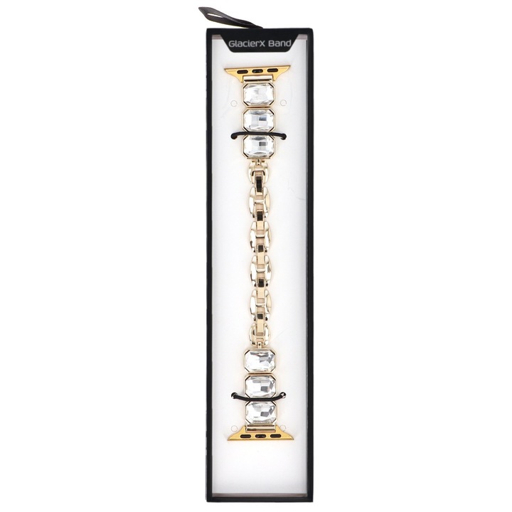 Curea ceas GlacierX Zirconia Chain curea pentru Apple Watch 38 / 40 / 41mm, bratara din otel, Aur