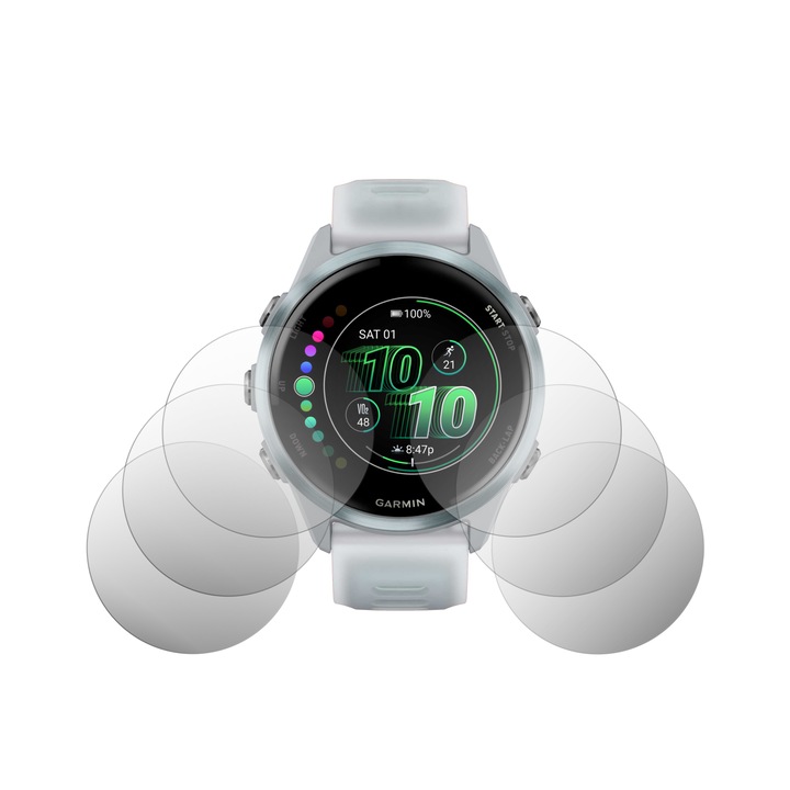 6X Folie24 képernyővédő fólia készlet, Garmin Forerunner 570 - 42mm-hez, 3X Ultra-tiszta + 3X Matt, Öntapadós, Rugalmas, Öngyógyuló