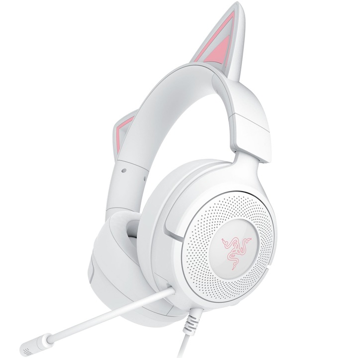 Căști gaming Razer Kraken Kitty V3 X cu fir, difuzoare 40 mm, microfon cardioid, alb