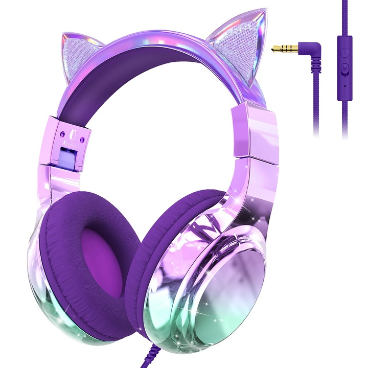 Casti cu fir JYPS pentru copii, pliabile, reglabile, sunet stereo, multicolor