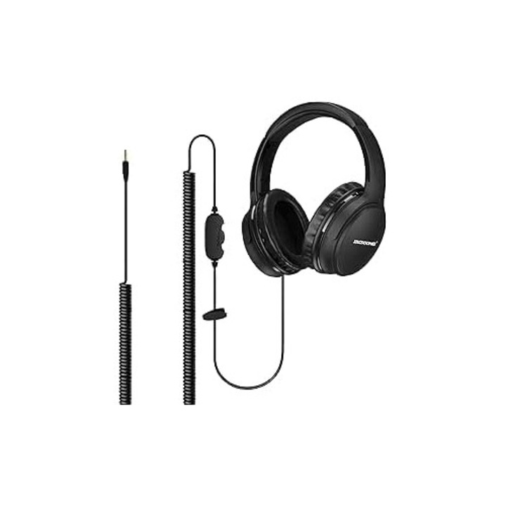 Casti cu fir MOXKING, over-ear, cablu spiralat de 6m, jack de 3, 5mm, pentru seniori