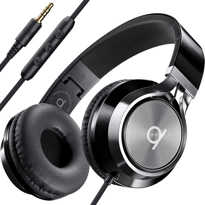 Casti over-ear Artix cu fir, pliabile, cu microfon, cablu de 3, 5 mm, control al volumului