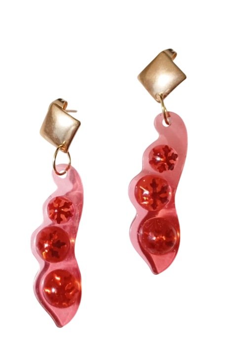 Cercei realizati manual din rasina sintetica, rosu, 6x1,5 cm