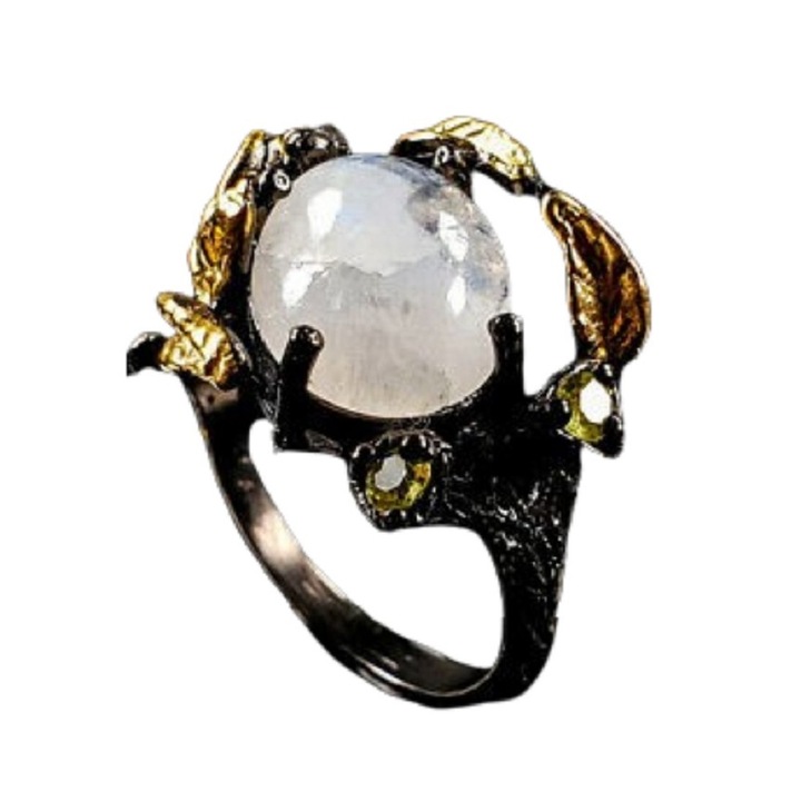 Inel bijuterie din argint 925 cu piatra lunii si peridot, FashionBijoux, 6.25