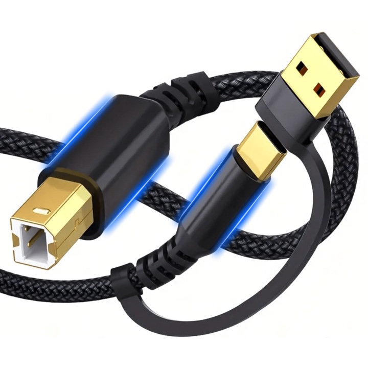 Reagle Cablu USB imprimanta 1m USB-C USB-A la USB-B – 480Mbps pentru HP Epson Brother Canon scanner multifunctional