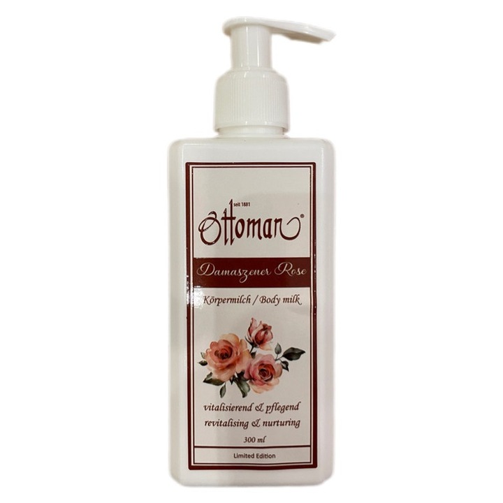 Lapte de corp, Ottoman, trandafir de Damasc, 300 ml, hidratant, calmant, catifelant, pentru toate tipurile de piele, inclusiv sensibila, cu extract de trandafir, Capacitate: 300 ml, Material: apa, lauril etoxilat de sodiu, cocamidopropil betaina