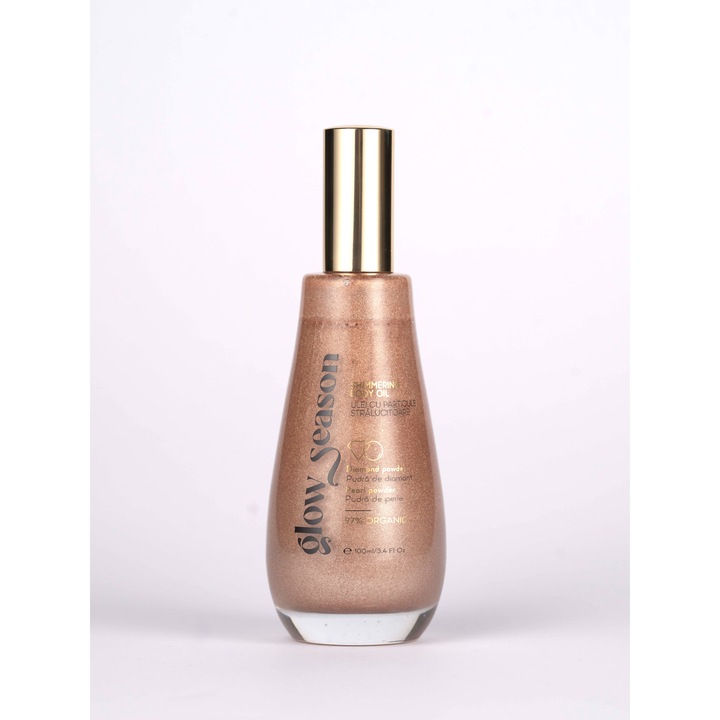 Ulei Corp Stralucitor Glow Season®, Cu Ulei De Argan, Cacao Si Shea, All Season, Efect Glowy, Bronzant, Piele Stralucitoare, Ulei Corp Iluminator Cu Particule Stralucitoare, Pudra De Diamant, Ulei Corp Hidratant Pentru Picioare Si Decolteu, 100ml