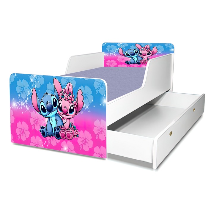 Детско легло Lilo & Stitch, 130x60 см, със чекмедже, включена защита и матрак