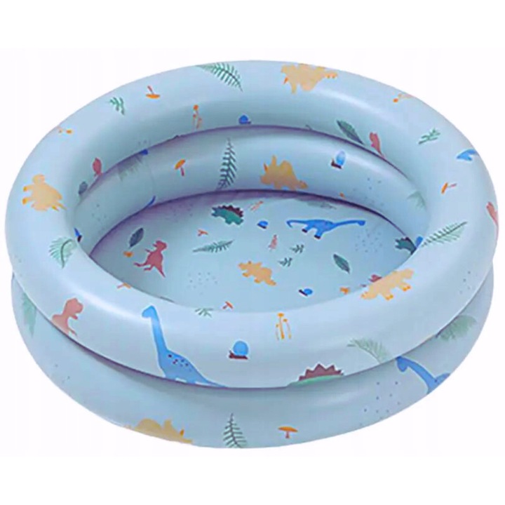 Детски басейн, OEM, 90 см, 58 л, надуваем, кръгъл, син, комплектът включва: басейн, материал: винил, нов, предназначен за къпане и игра, 2 надуваеми ринга, спирачка за въздух, подплатено