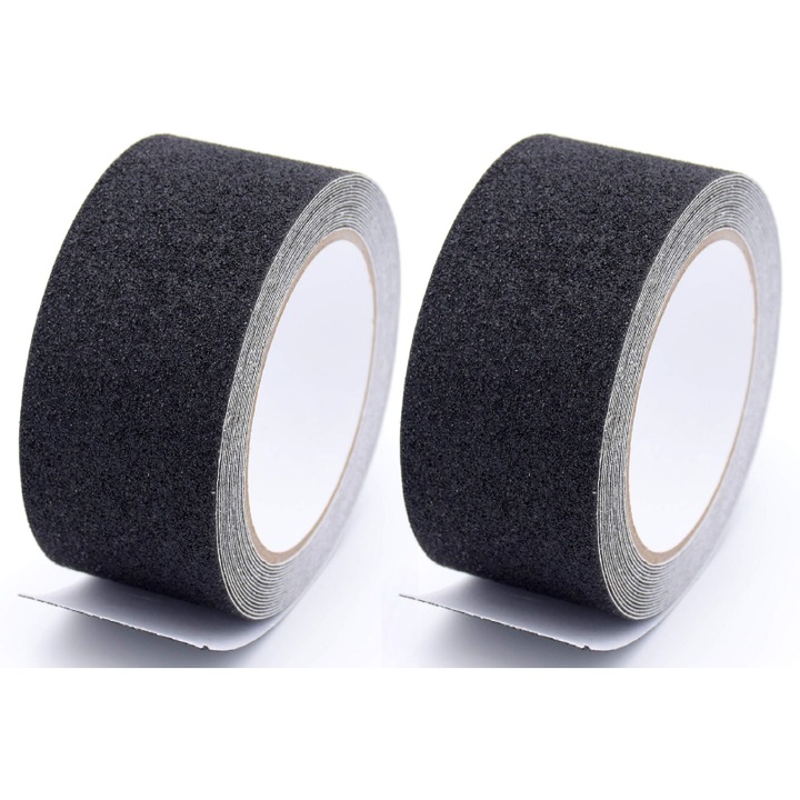 Set 2 Buc Banda Antiderapanta SUPER TRENDS®, Banda Neagra cu Aderenta Ridicata, Ideala pentru Scari, Trepte, Exterior si Interior (5 cm x 20 m)