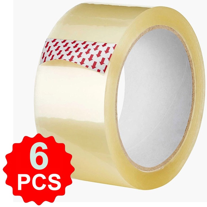 Set 6 x Banda adeziva de tip scotch, transparenta, acrilica, 48mm x 60M, MEDILOGIC™