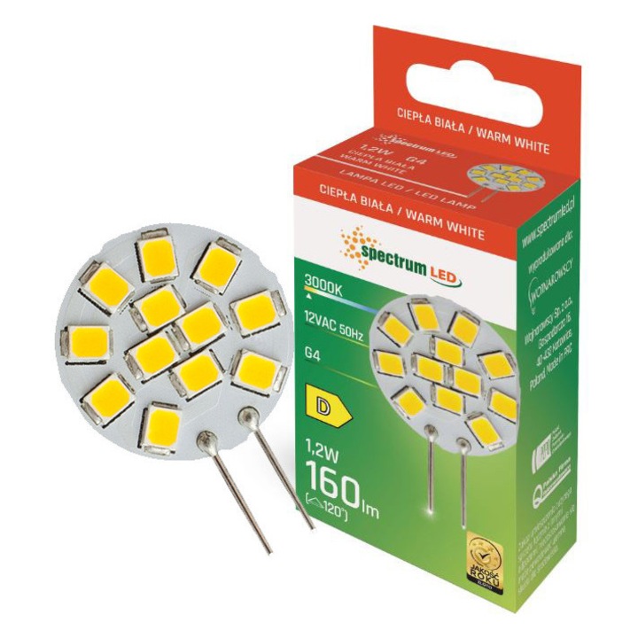 Bec LED G4 12V 1, 2W WW 20mm WOJ+13784 SPECTRUM LED
