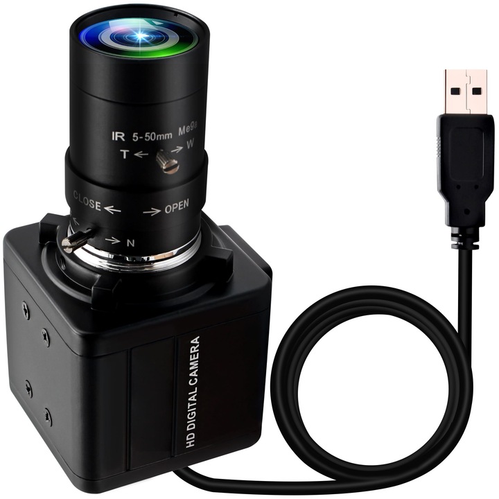 Webkamera ELP FHD 1080P, 5x50mm-es zoom objektív, 2MP, USB