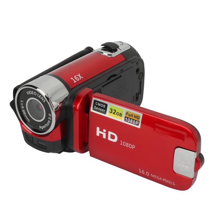 TOSUNY Full HD 1080P digitális videokamera, 16MP, 16x digitális zoom, 2,4 hüvelykes forgatható képernyő