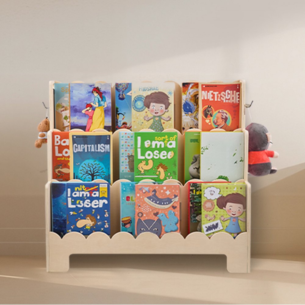 Raft carti Montessori pentru copii, 3 niveluri, orientare frontala ...