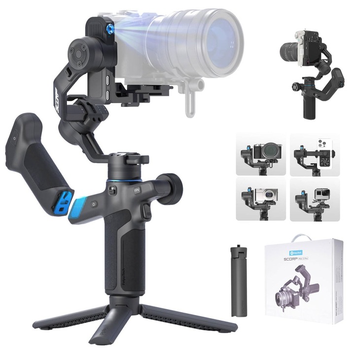 Stabilizator FeiyuTech SCORP C2 pentru Camera, cu Urmarire AI Integrata a Fetei/ Obiectelor, Suporta 3.5kg, Videoclip Vertical Nativ pentru YouTube si TikTok