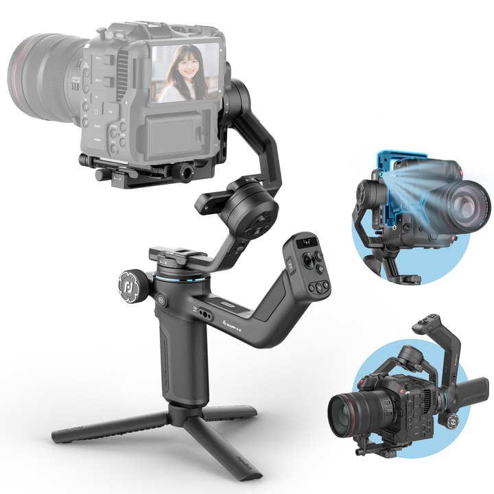 Gimbal stabilizátor FeiyuTech Scorp-C2, 3 tengelyes, 3,5 kg, 14 óra akkumulátor, Bluetooth vezérlés