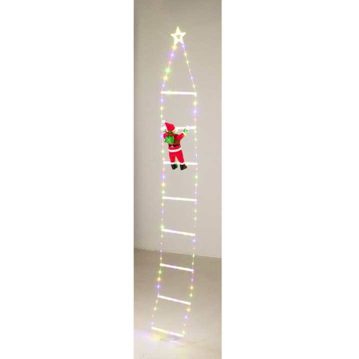 Decoratiune de Craciun, 124 LED-uri, Mos Craciun pe scara, 2 m, multicolor - multi-colorate